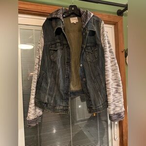 torrid hooded Denim Jacket with knit arms